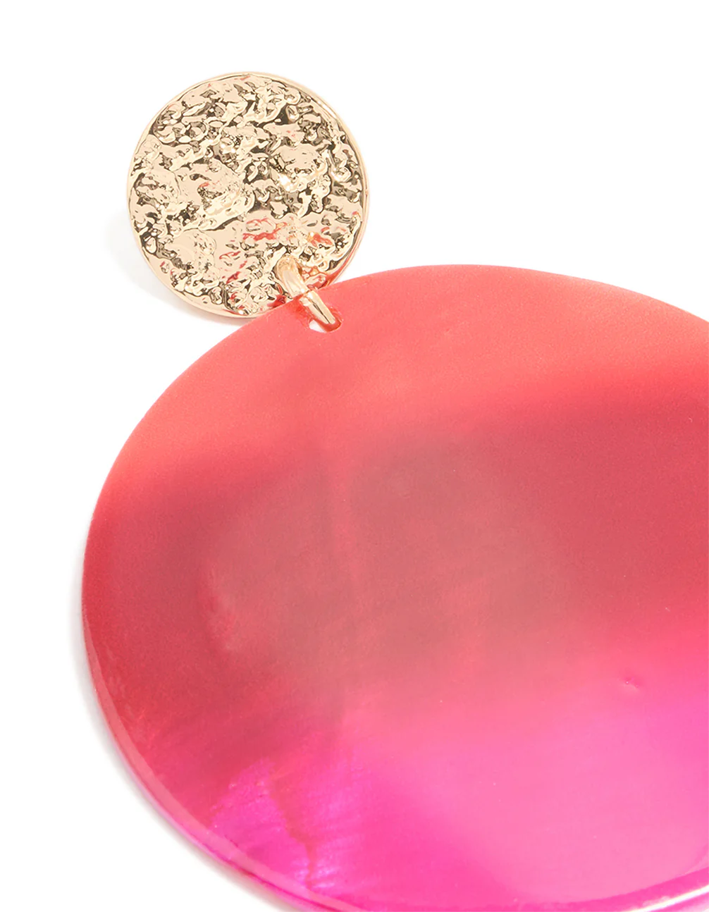 Gold Genuine Shell Pink Circle Drop Earrings - Image 2