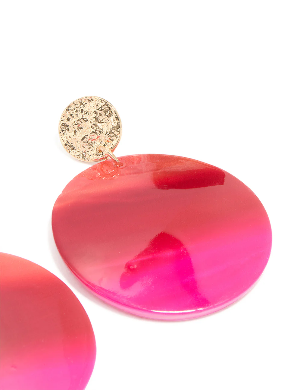 Gold Genuine Shell Pink Circle Drop Earrings - Image 3