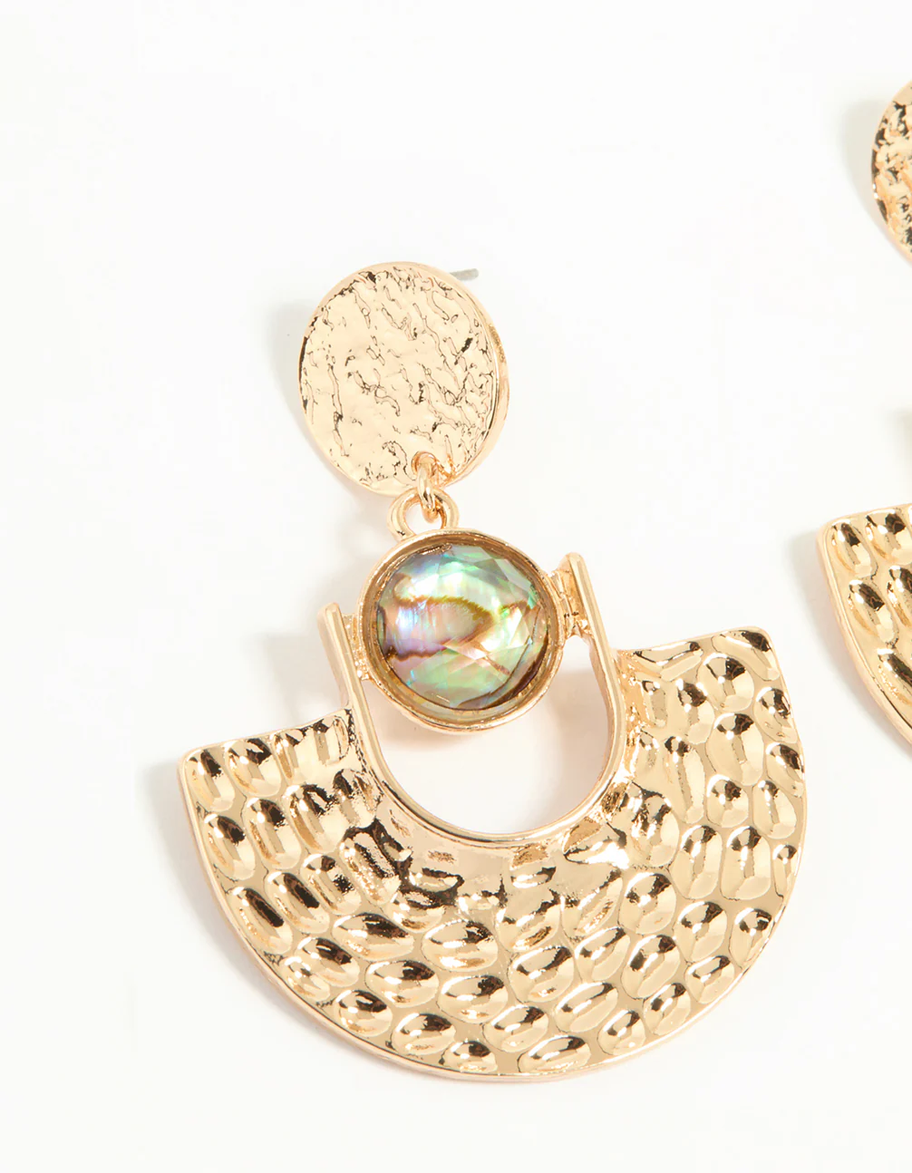 Gold Genuine Shell Textured Circle Swing Earrings - Image 4