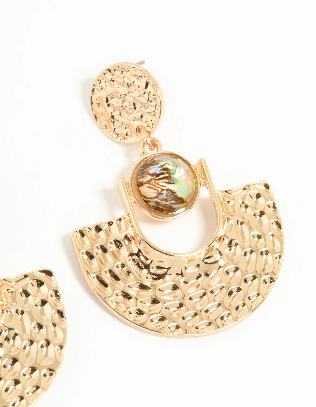 Gold Genuine Shell Textured Circle Swing Earrings - Image 5
