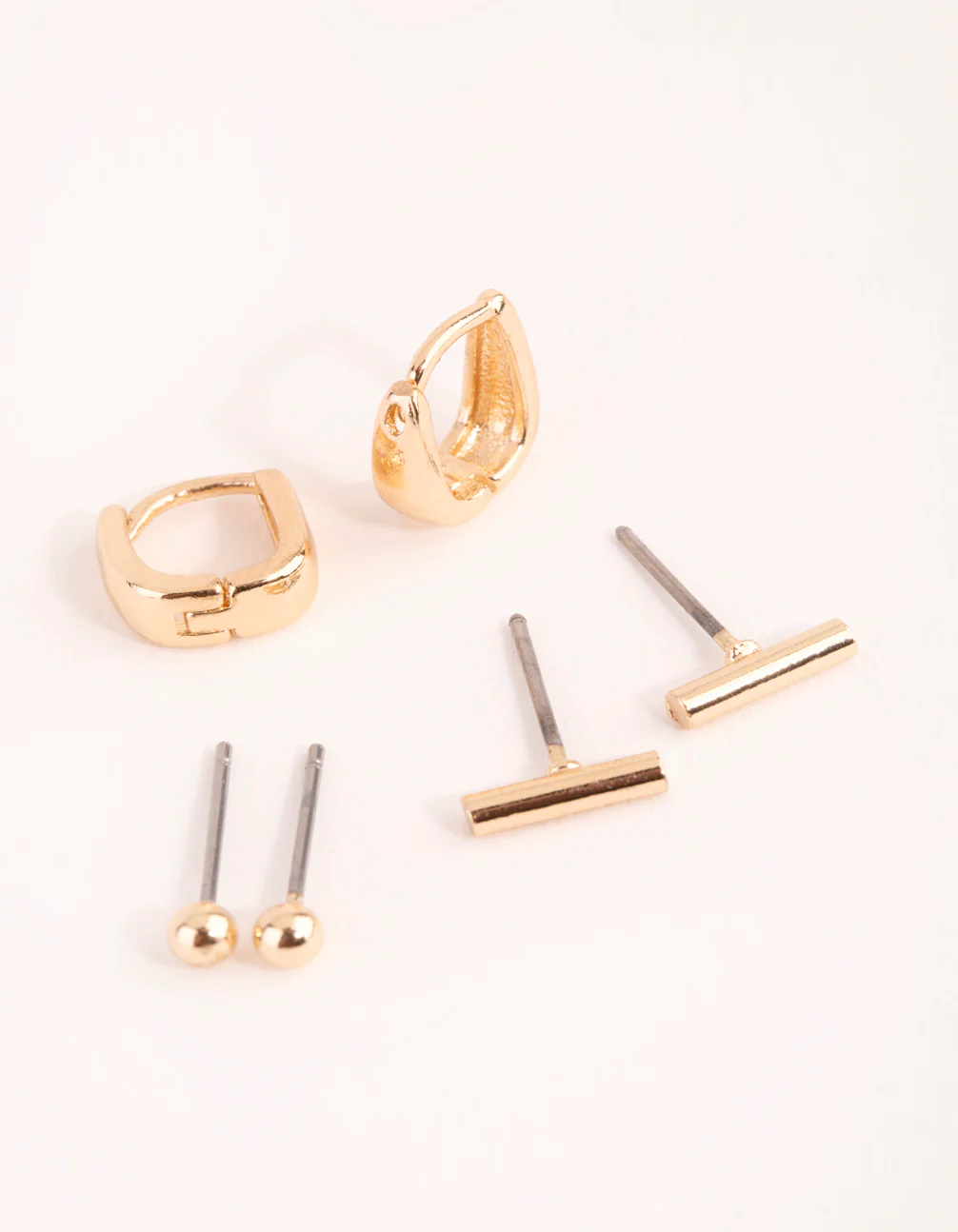 Gold Geometric Stud & Huggie Earring Pack - Image 2