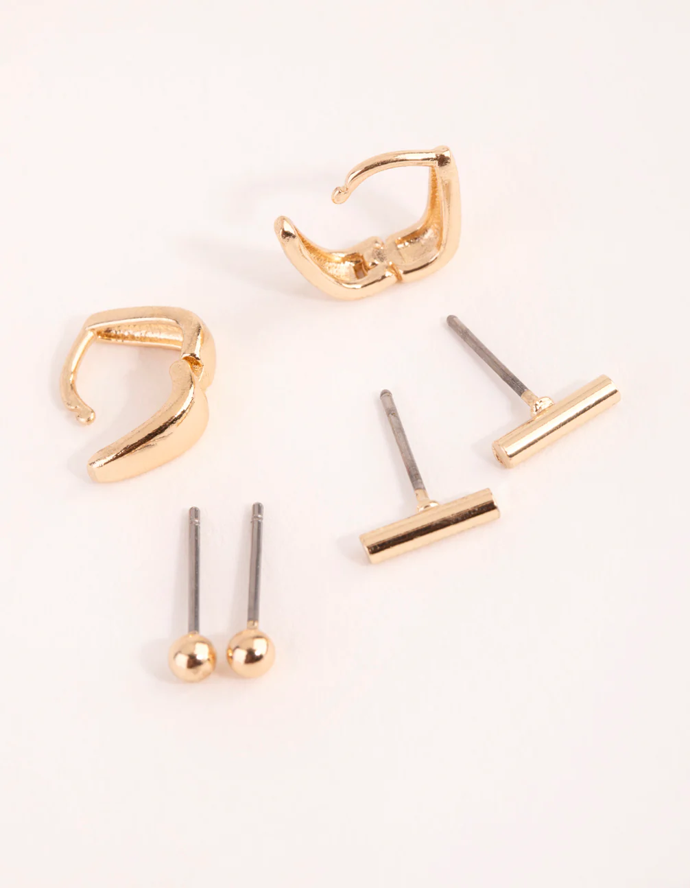 Gold Geometric Stud & Huggie Earring Pack - Image 3