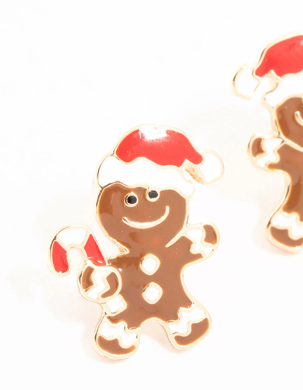 Gold Gingerbread Man With Candy Canes Stud Earrings - Image 2