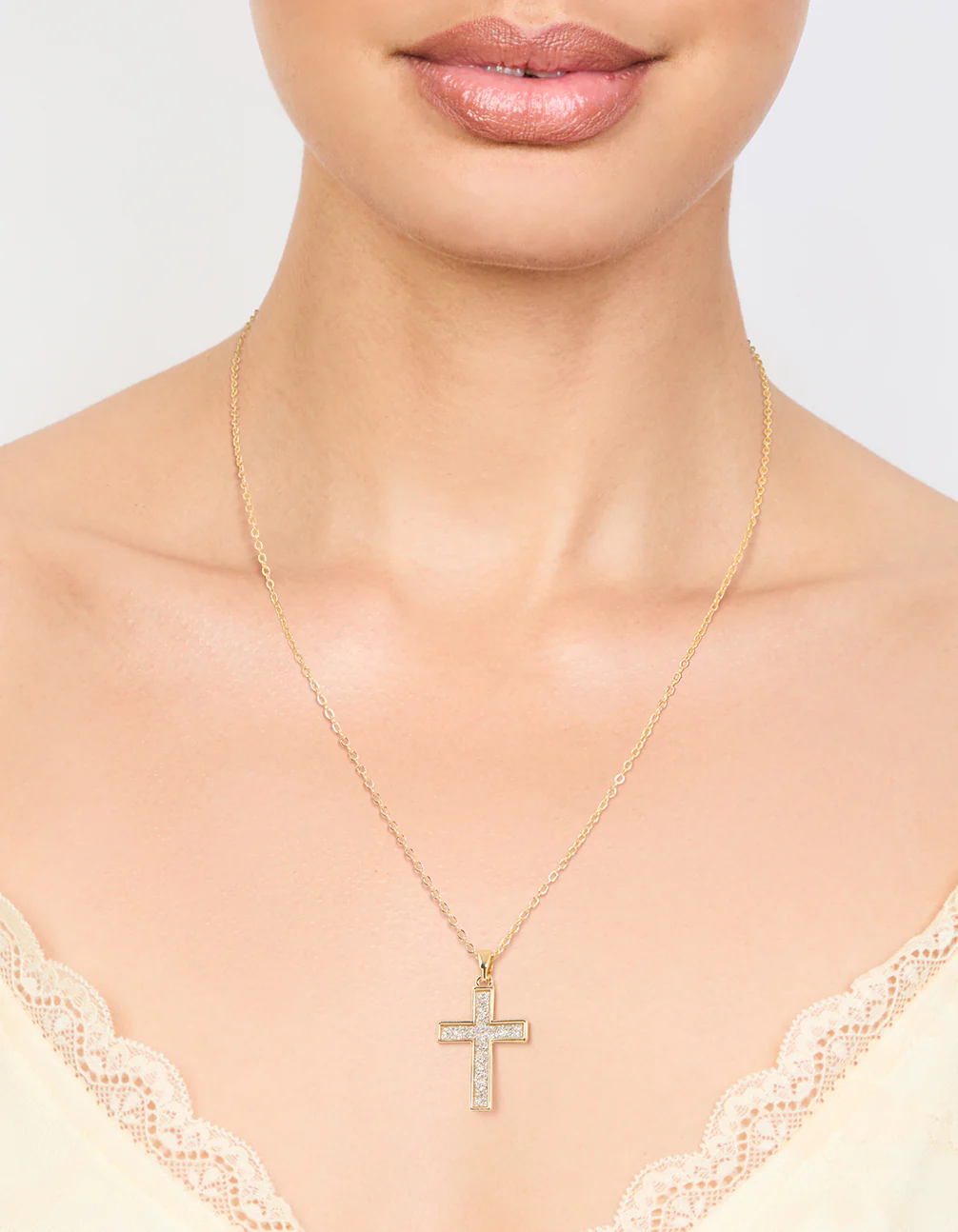 Gold Glitter Cross Necklace - Image 2