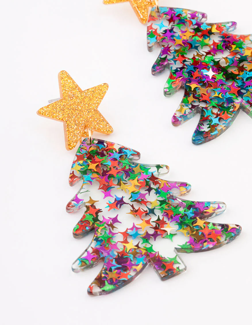 Gold Glitter Xmas Tree Earrings - Image 2