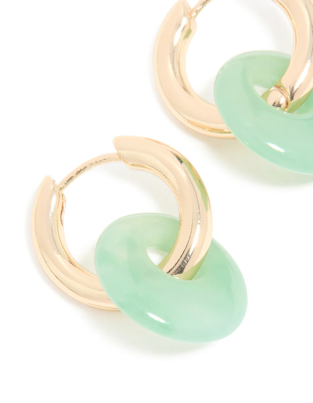 Gold Green Acrylic Drop Huggie Earrings - Image 4