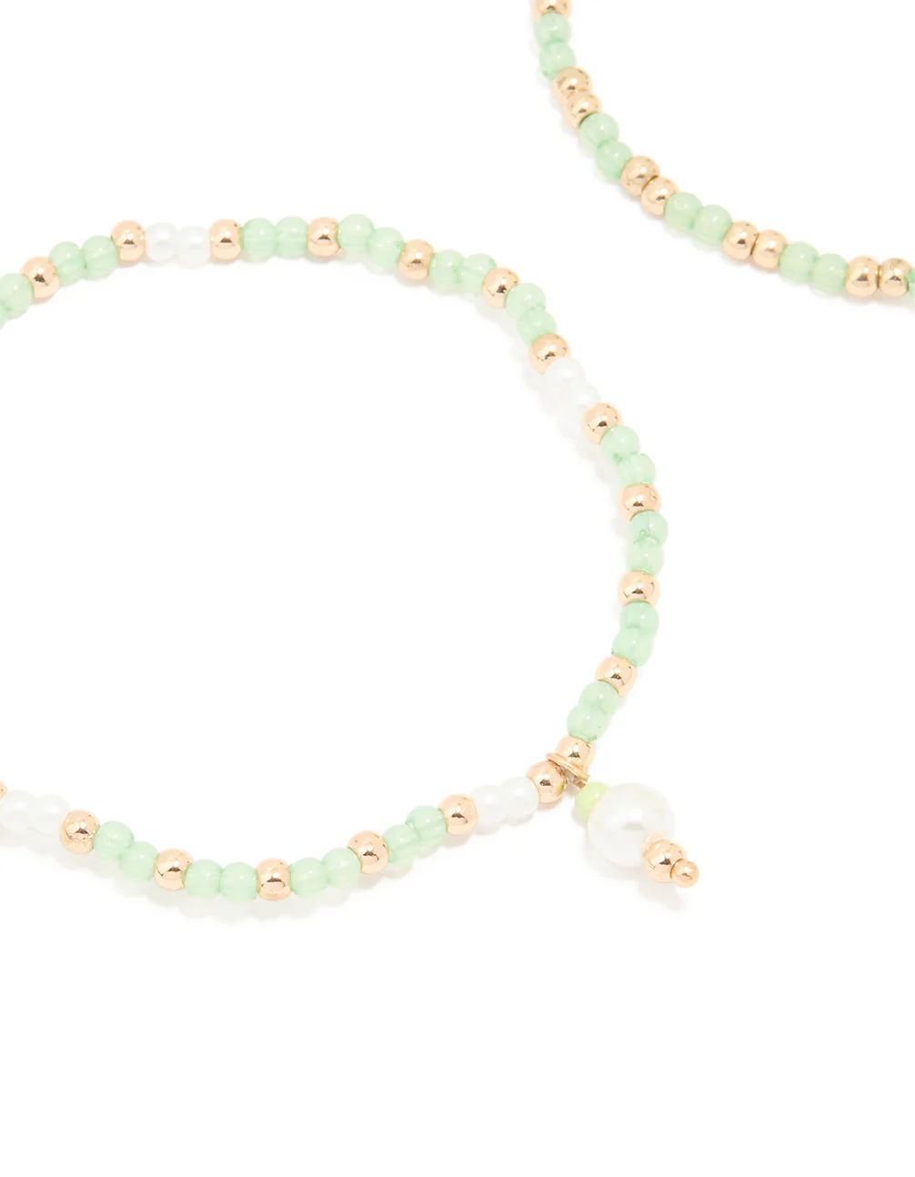 Gold Green Beaded Pearl Stretch Bracelets 2-Pack - Image 2