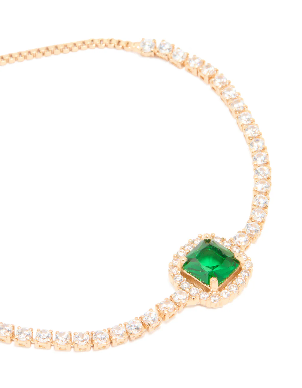 Gold Green Cubic Zirconia Square Halo Toggle Bracelet - Image 2