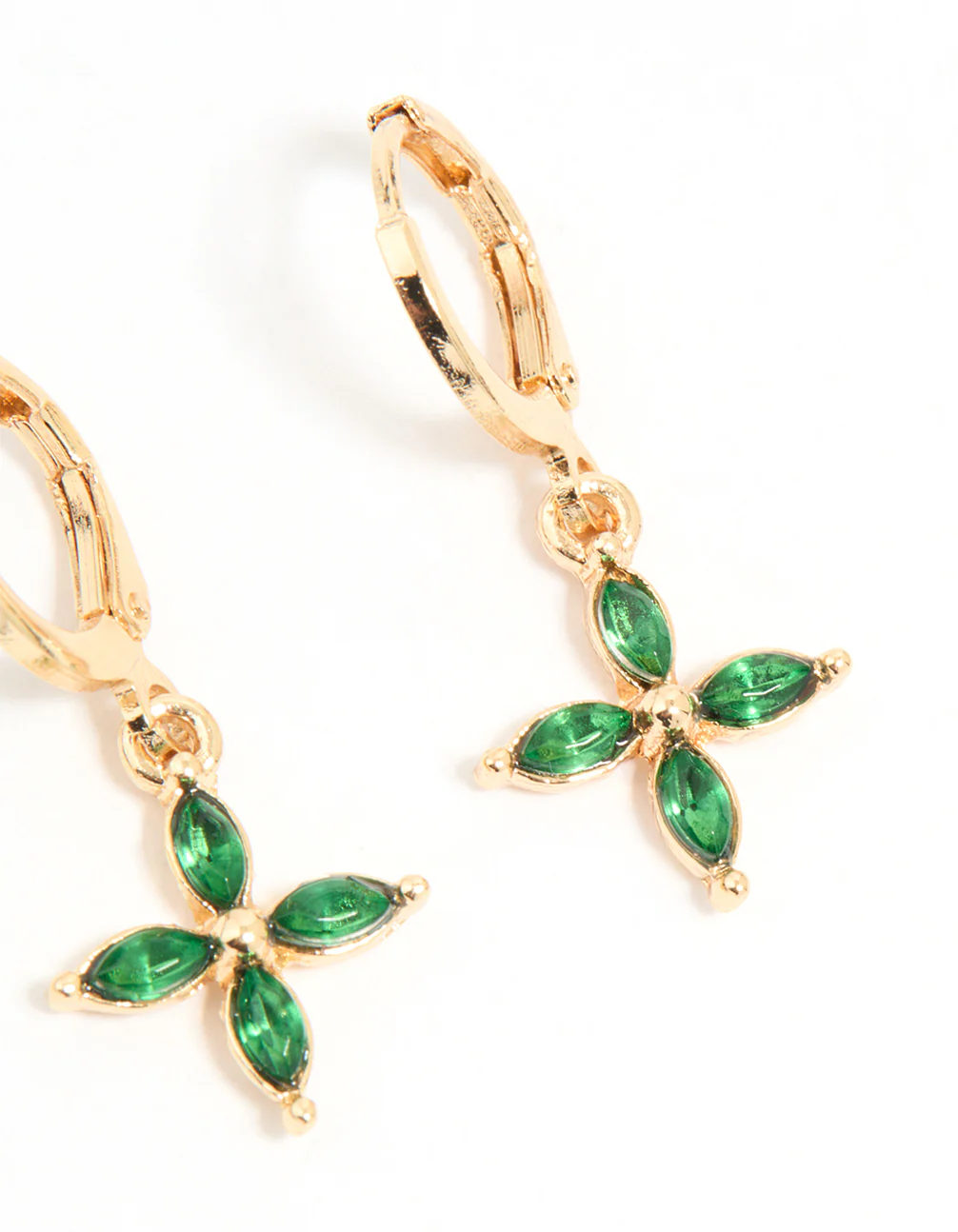 Gold Green Diamante Butterfly & Cross Mixed Stud Earrings 3-Pack - Image 5