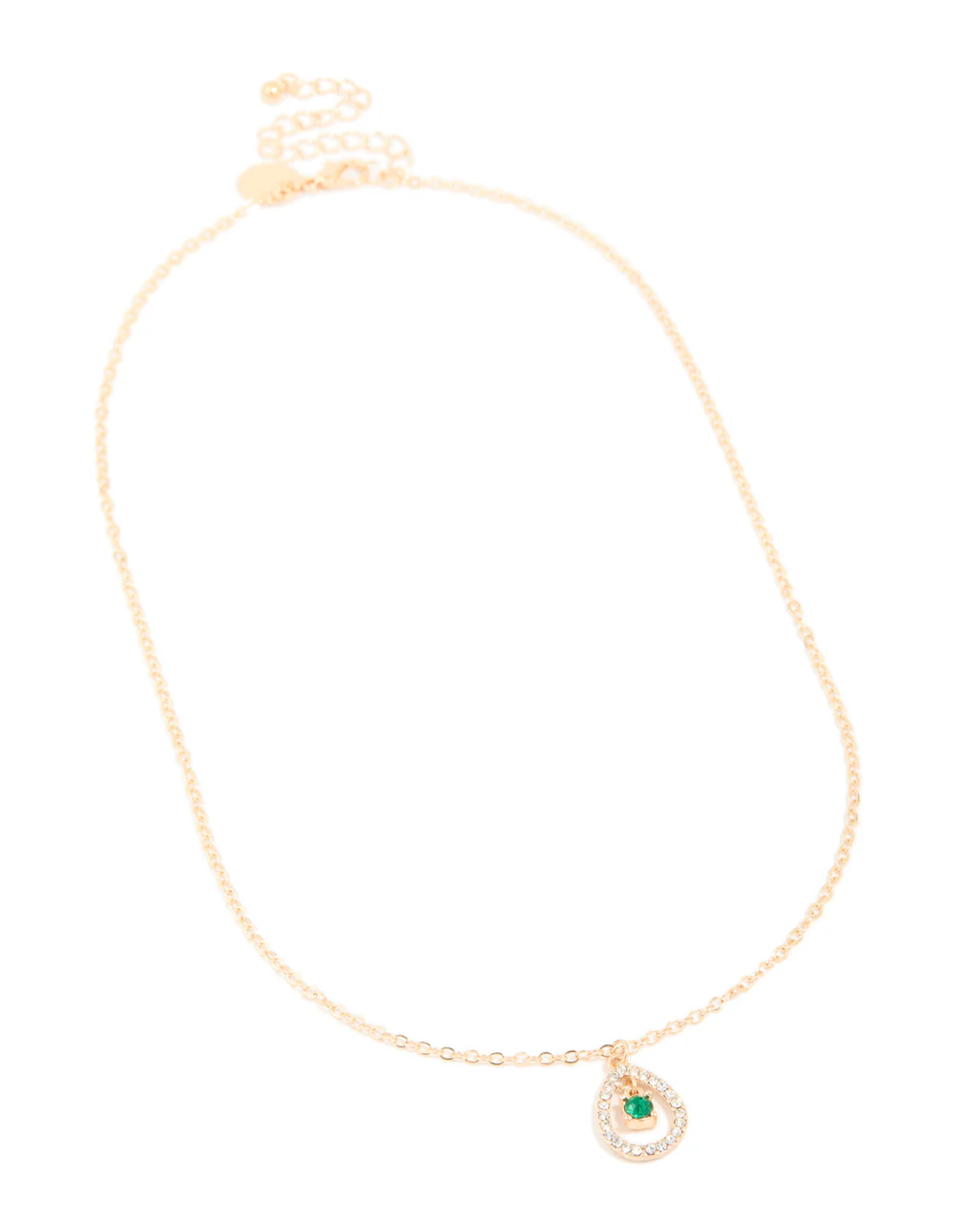 Gold Green Diamante Cenytre & Outline Pendant Necklace - Image 2