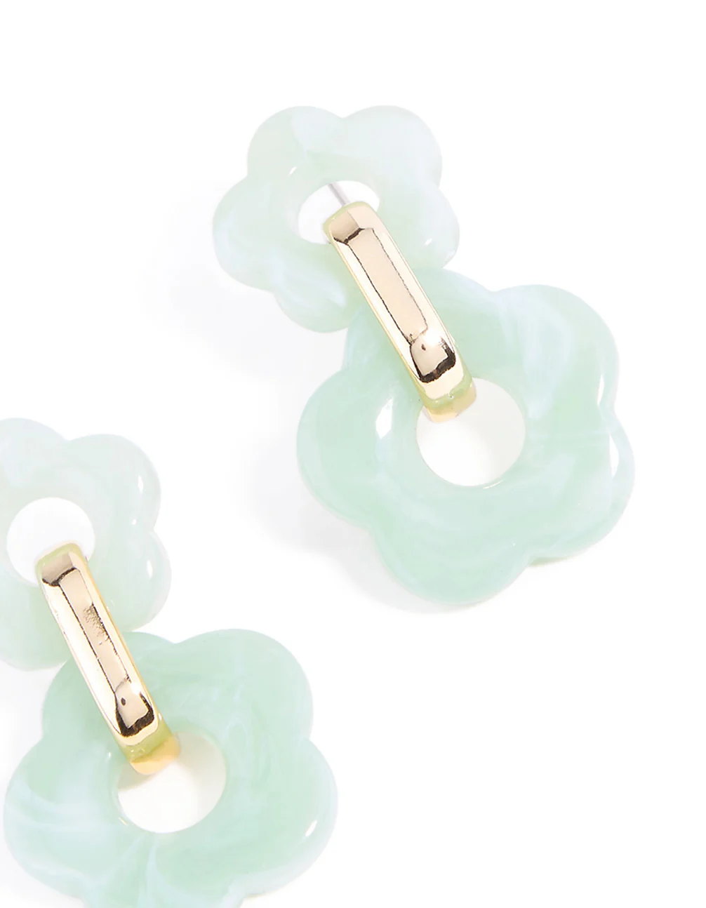 Gold Green Double Acrylic Flower Drop Earrings - Image 5