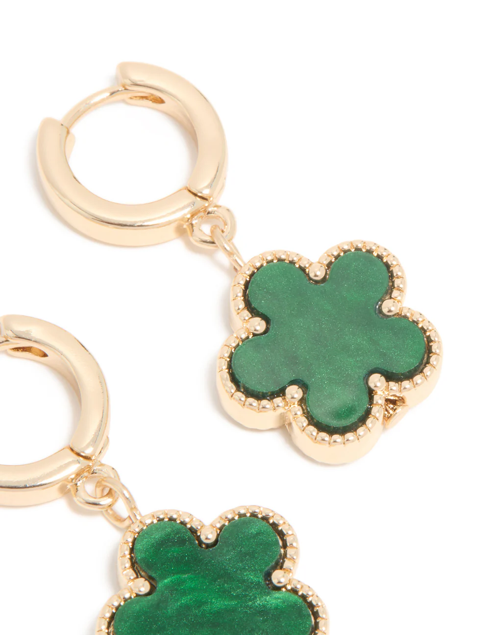 Gold Green Flower Drop Huggie Earrings - Image 5