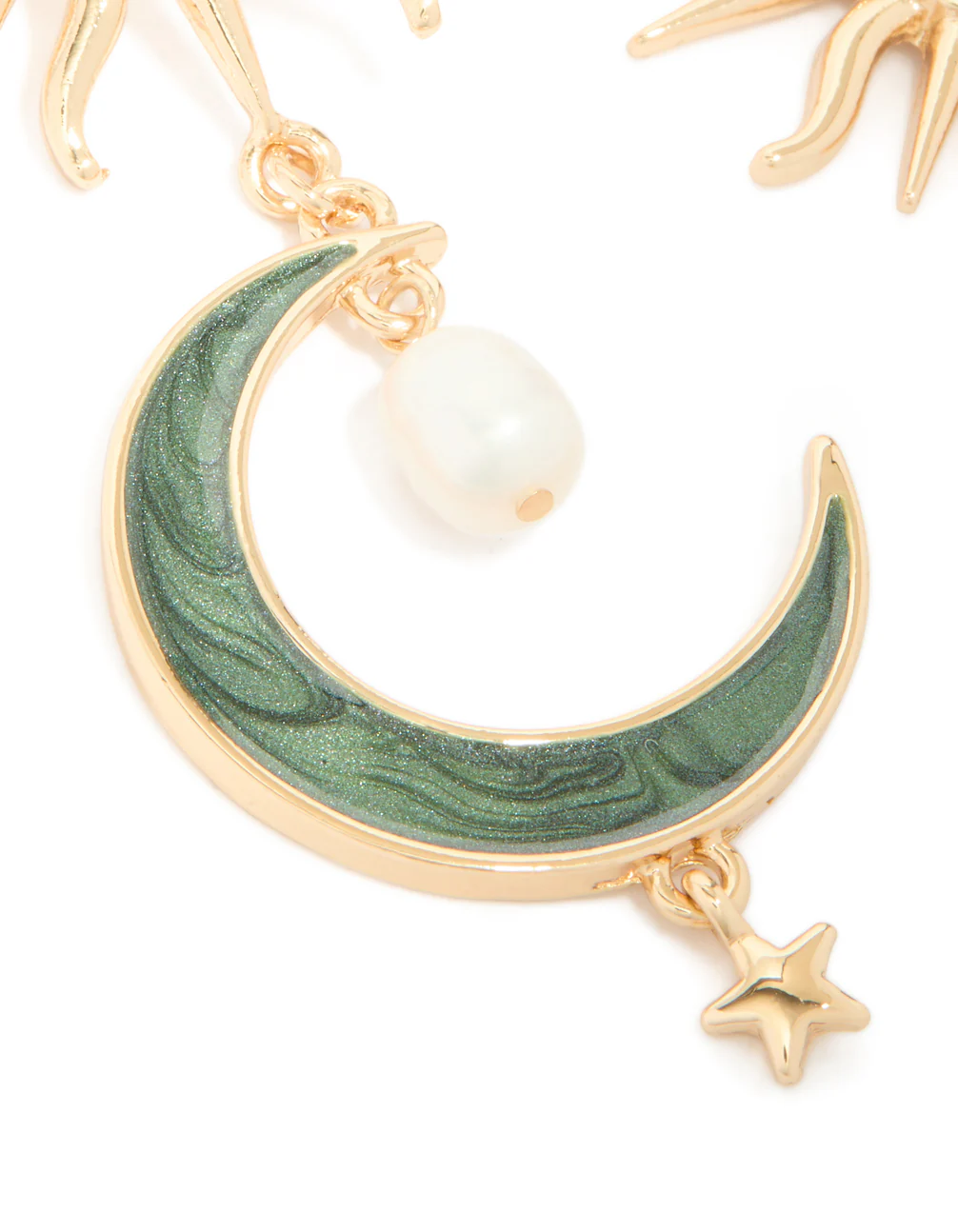 Gold Green Marbled Celestial Drop Earrings - Image 4