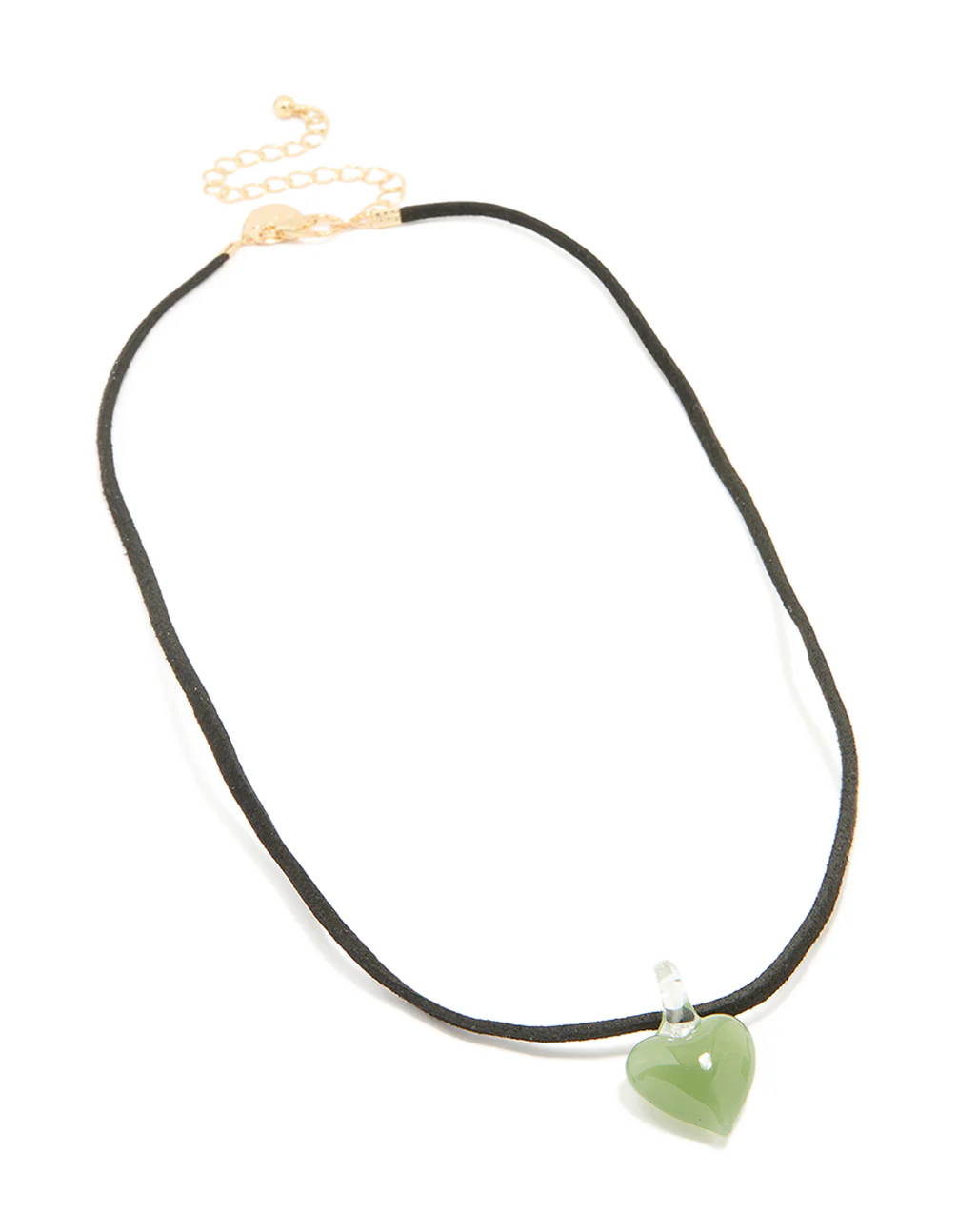 Gold Green Mini Glass Heart Necklace - Image 2