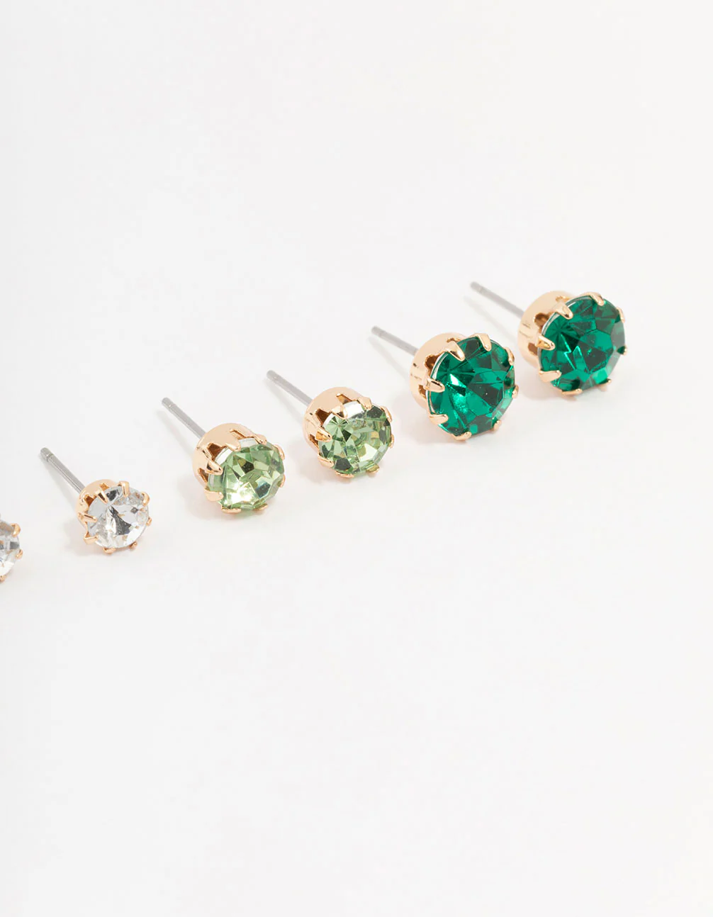 Gold Green Diamante Stud Earrings 3-Pack - Image 2