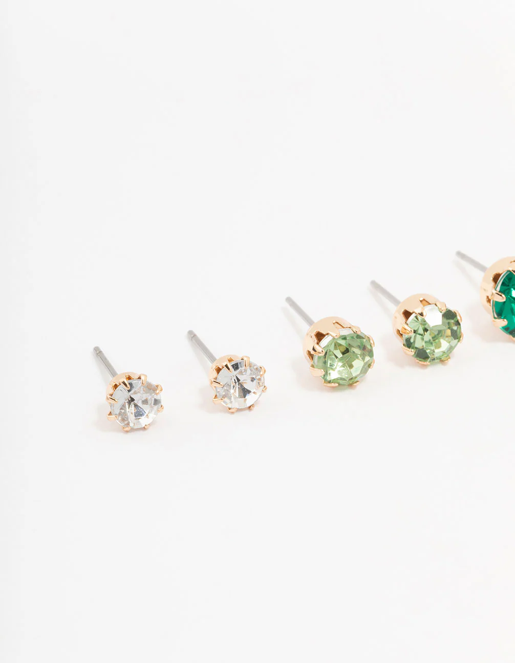 Gold Green Diamante Stud Earrings 3-Pack - Image 3
