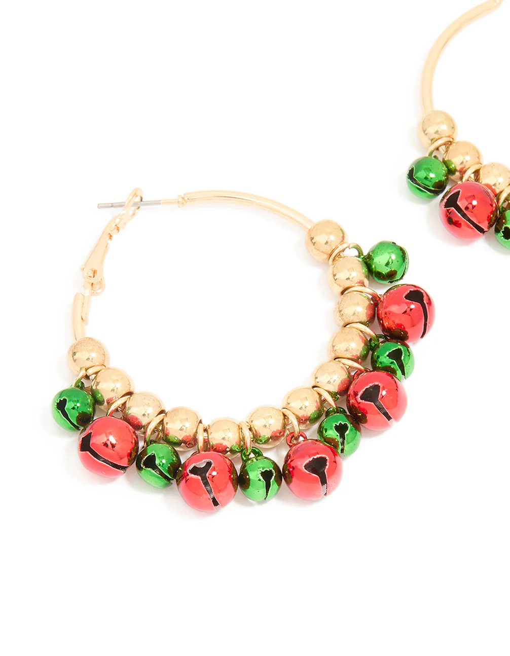 Gold Green & Red Bell Hoop Earrings - Image 2