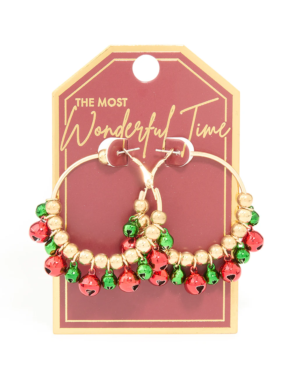 Gold Green & Red Bell Hoop Earrings - Image 3