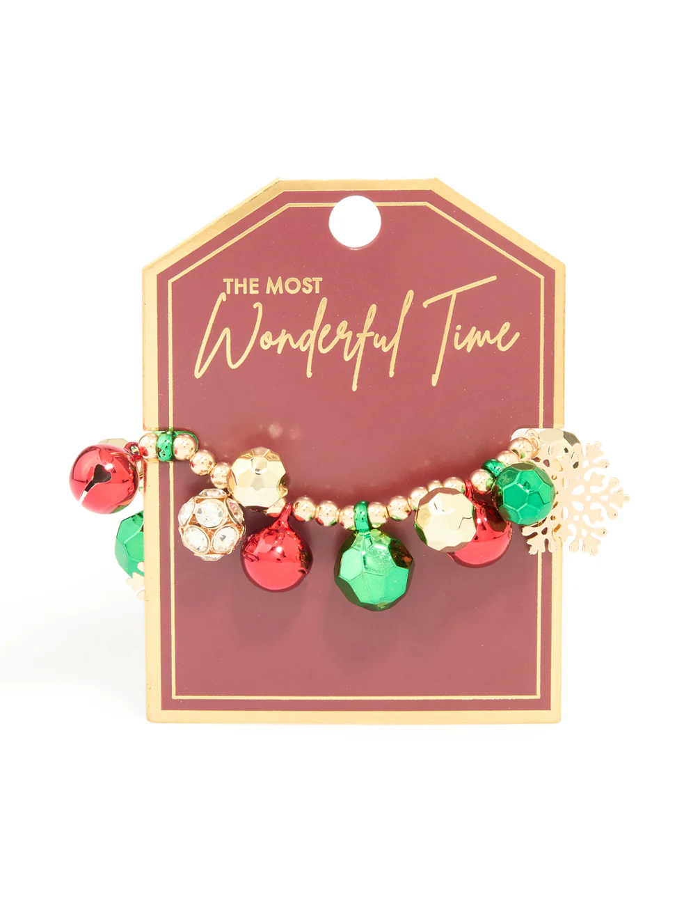 Gold Green & Red Jingle Bells Chunky Charm Stretch Bracelet - Image 3