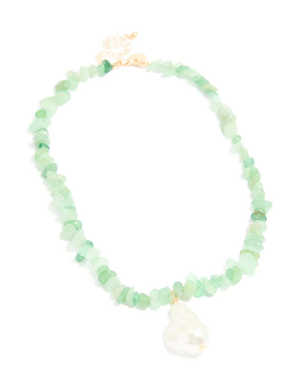 Gold Green Semi Precious Chip & Molten Pearl Necklace - Image 3