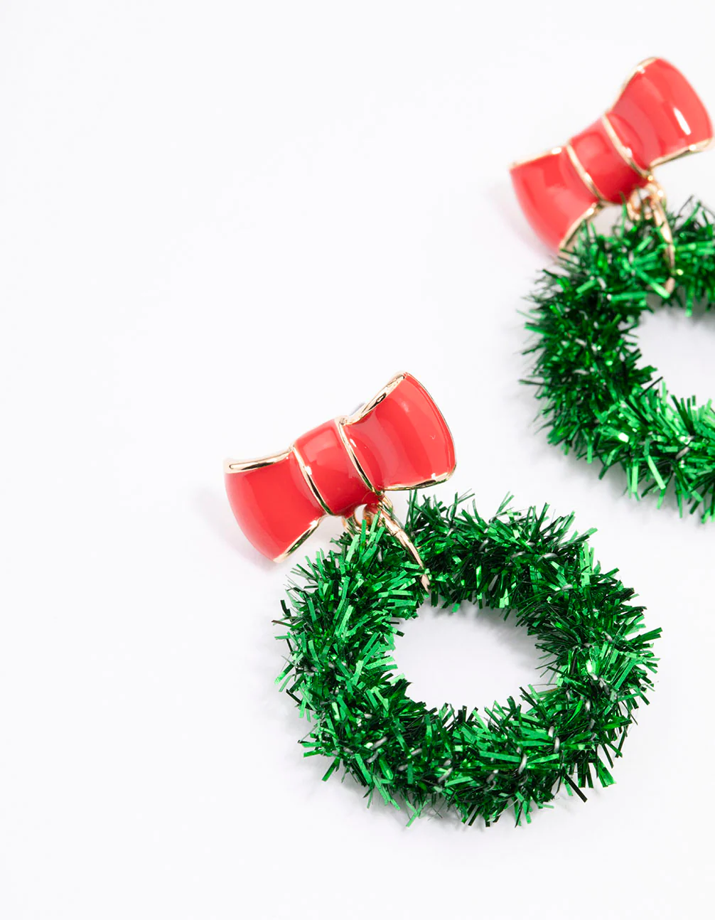 Gold Green Wreath & Red Bow Earrings - Image 2