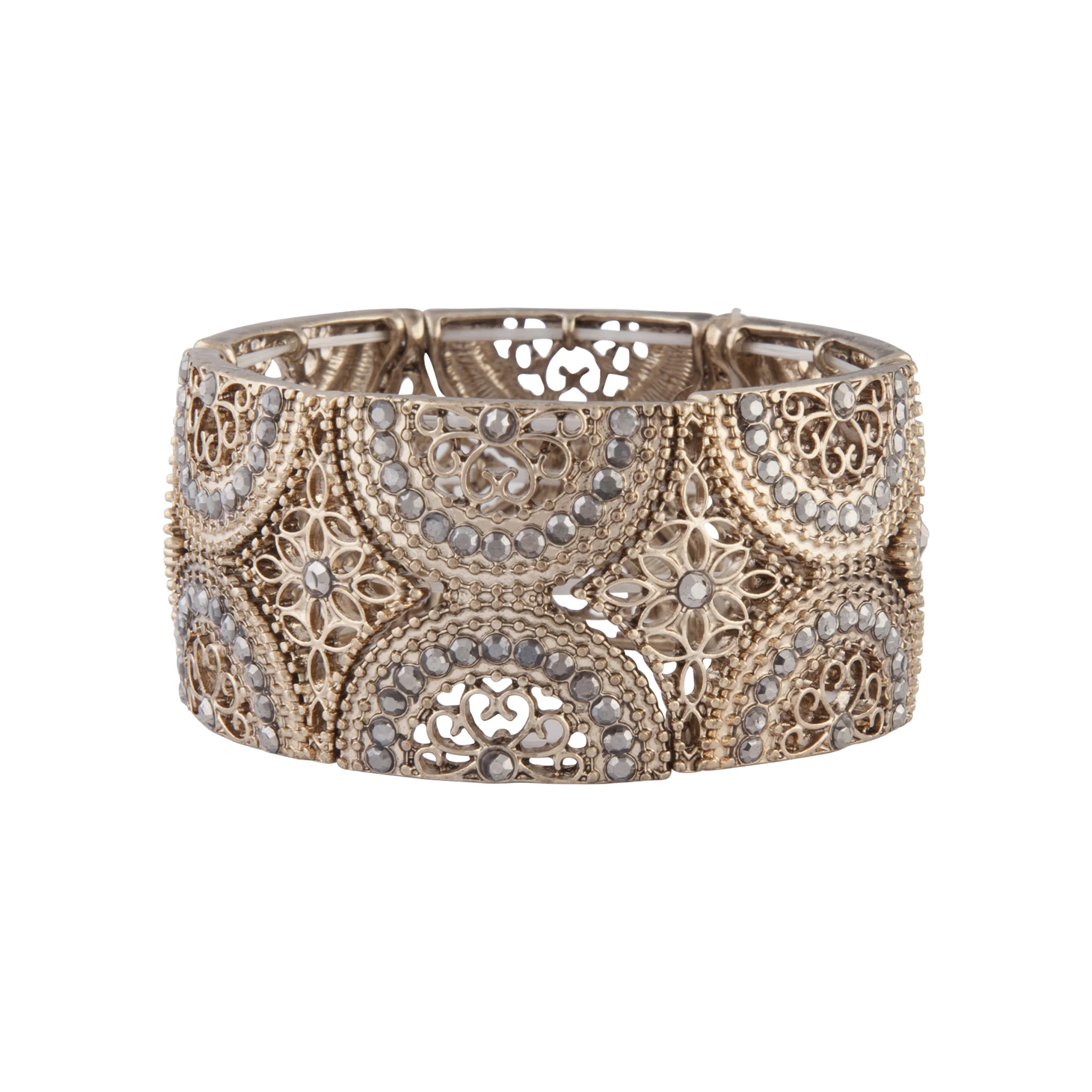 Gold Grey Diamante Filigree Stretch Bracelet - Image 2