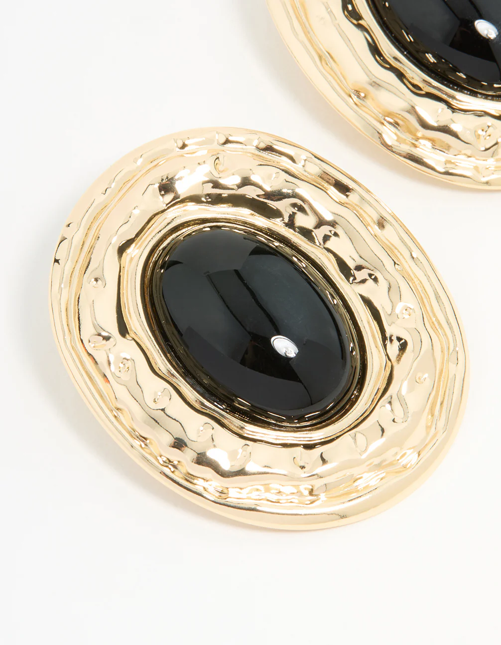 Gold Hammered Black Stone Stud Earrings - Image 4