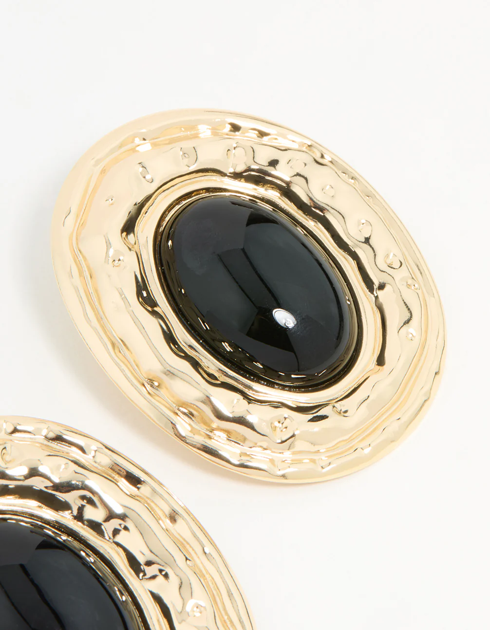 Gold Hammered Black Stone Stud Earrings - Image 5