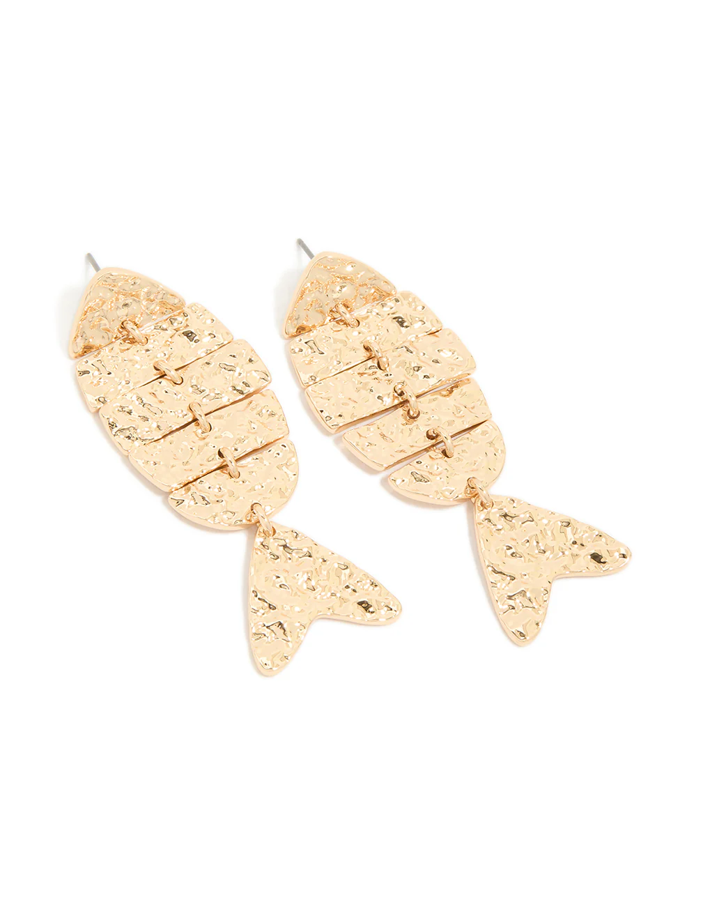 Gold Hammered Fish Drop Earrings - Image 2