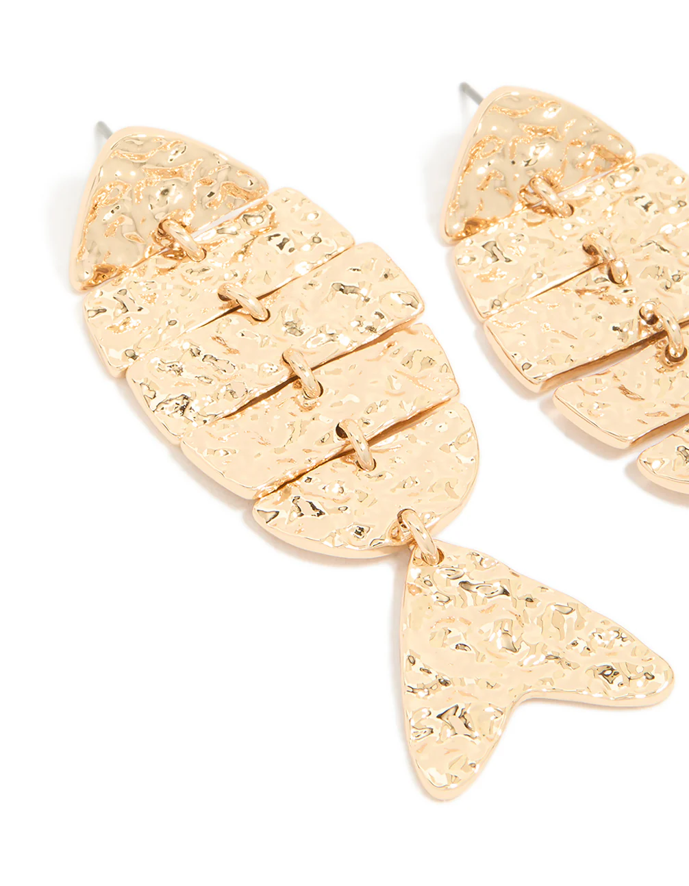Gold Hammered Fish Drop Earrings - Image 4