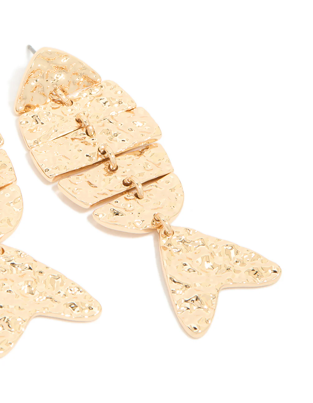 Gold Hammered Fish Drop Earrings - Image 5