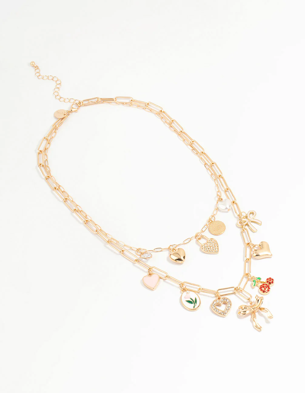 Gold Heart & Bow Charm Necklace - Image 2