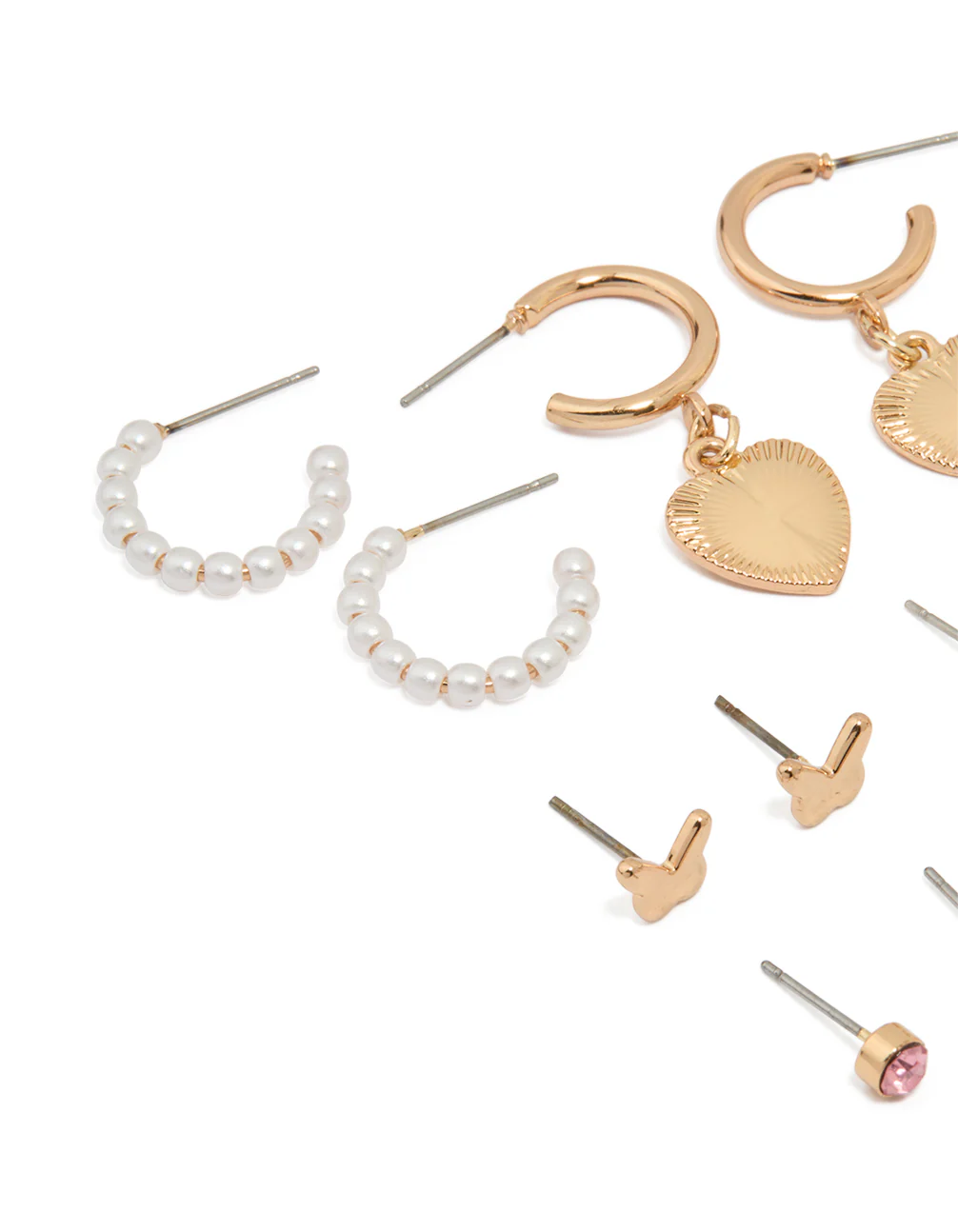 Gold Heart & Bow Stud & Hoop Earrings 12-Pack - Image 2