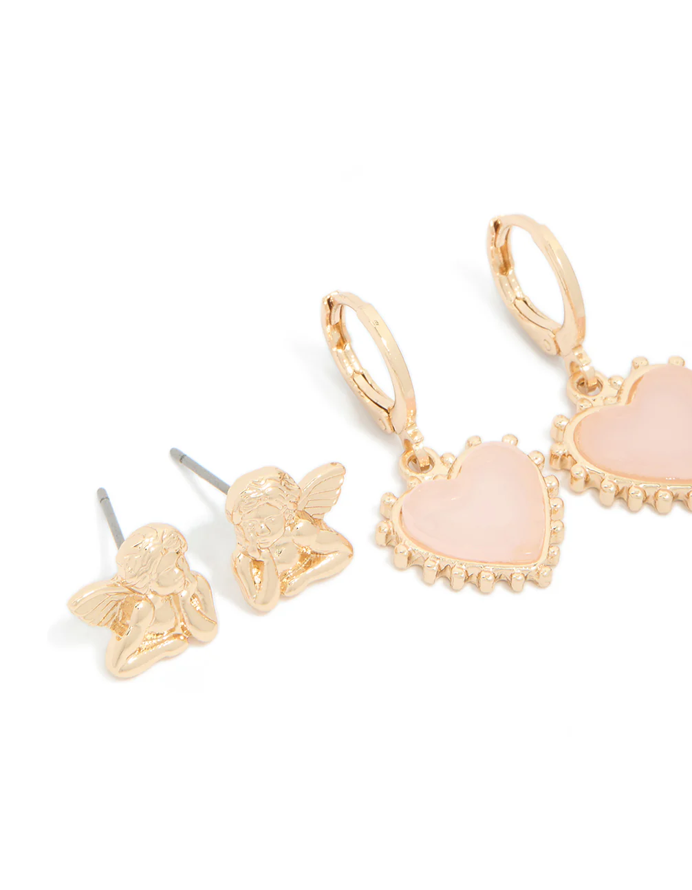 Gold Heart & Cherub Earrings 4 Pack - Image 2