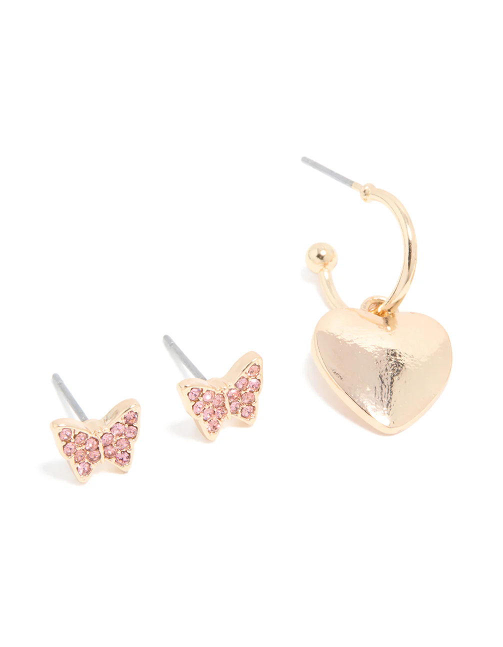 Gold Heart & Dainty Bow Earrings 4 Pack - Image 2