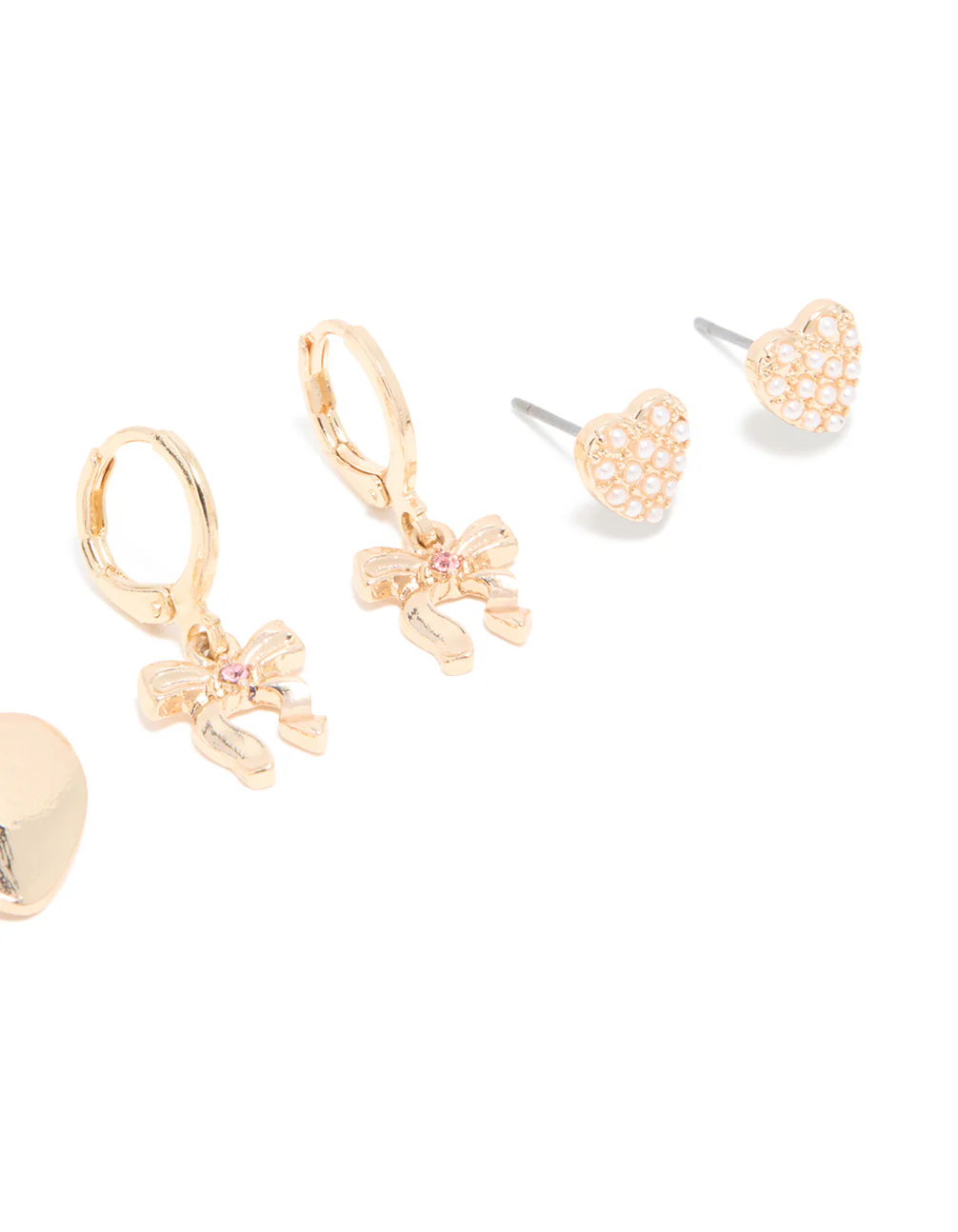Gold Heart & Dainty Bow Earrings 4 Pack - Image 3