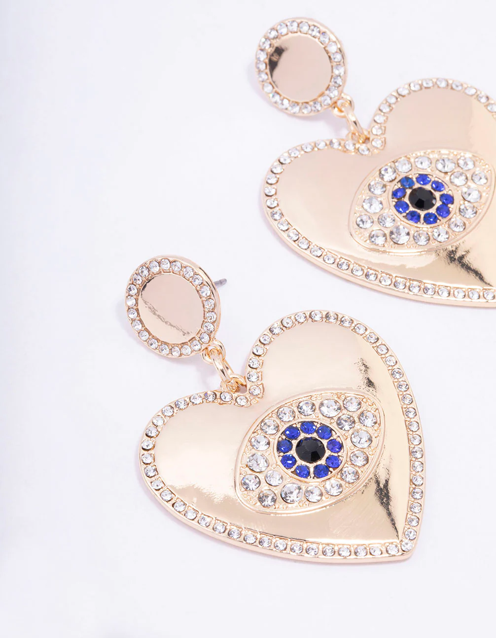 Gold Heart Diamante Eye Drop Earrings - Image 2
