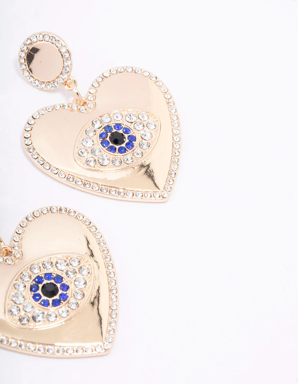Gold Heart Diamante Eye Drop Earrings - Image 3