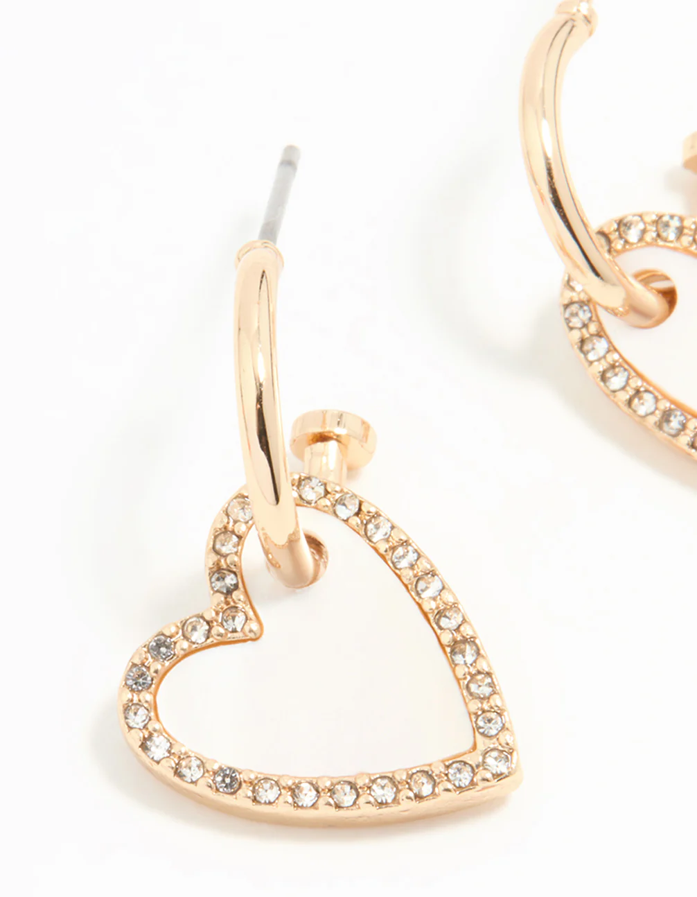 Gold Heart Drop Huggie Earrings - Image 4