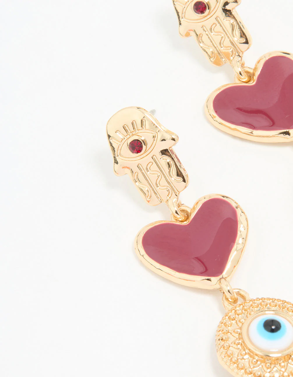 Gold Heart & Evil Eye Drop Earrings - Image 4