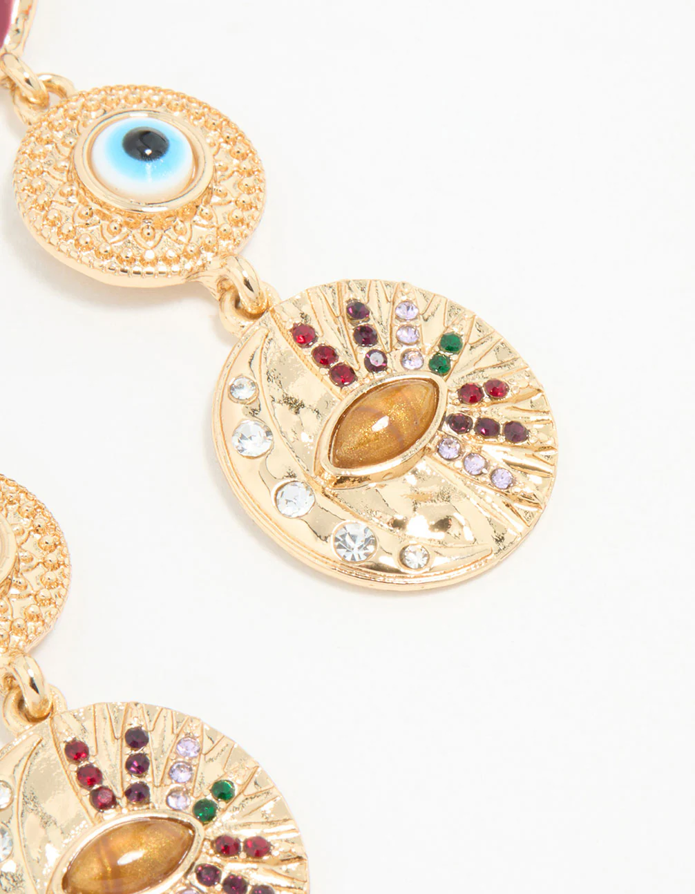 Gold Heart & Evil Eye Drop Earrings - Image 5
