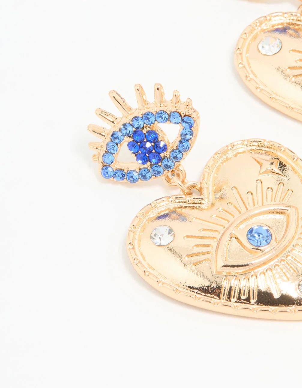 Gold Heart Evil Eye Drop Earrings - Image 4