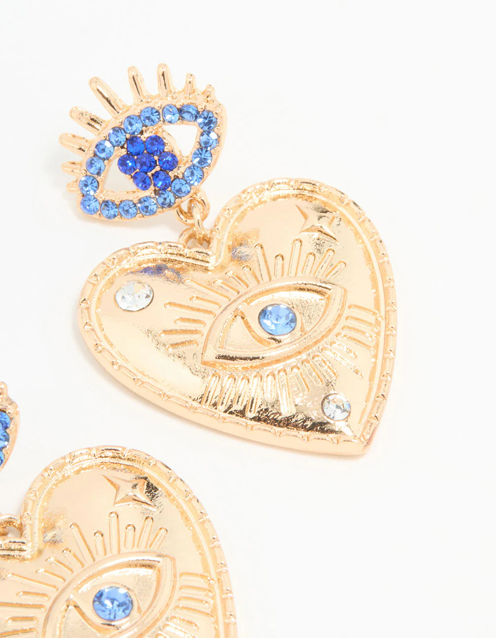 Gold Heart Evil Eye Drop Earrings - Image 5