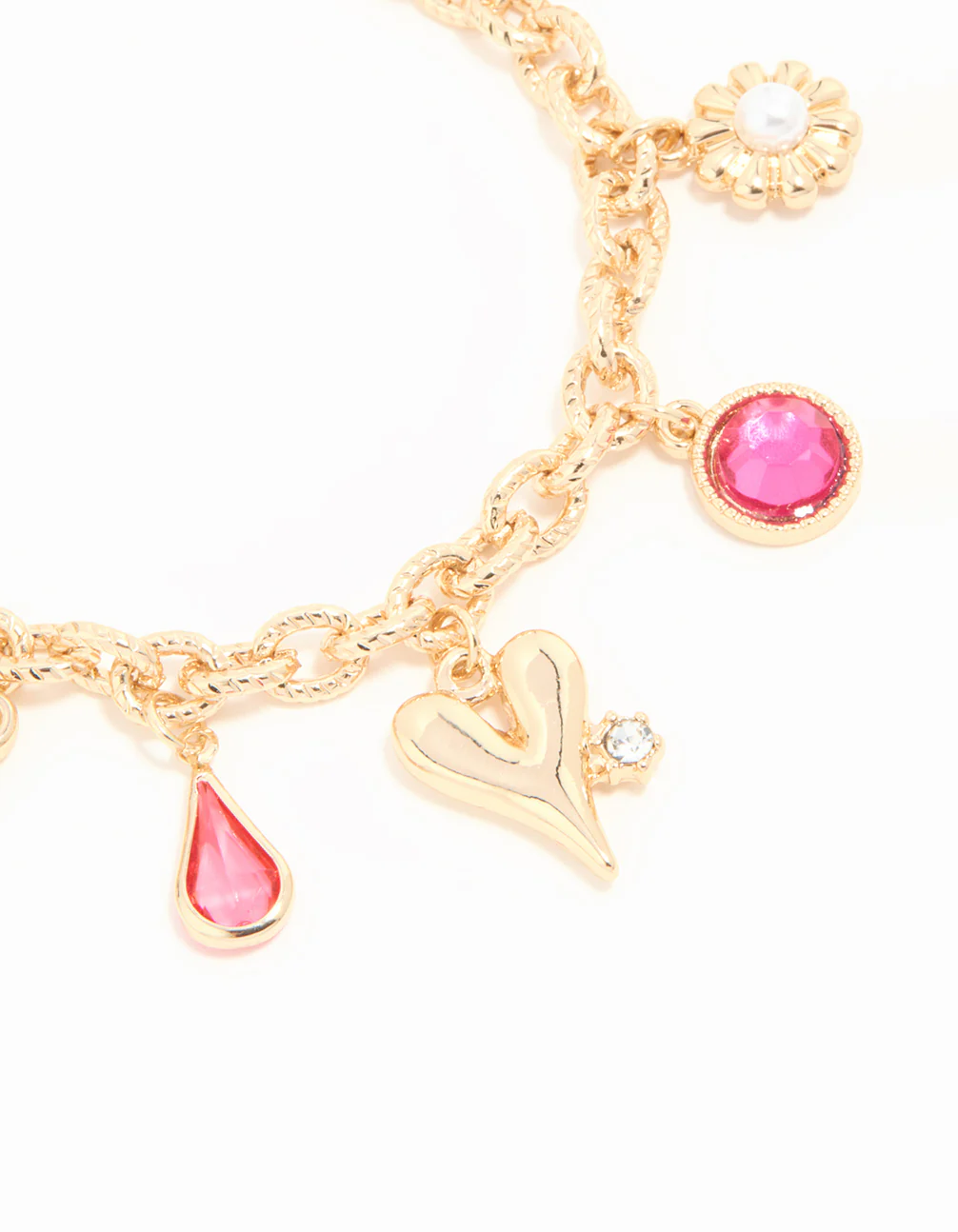 Gold Heart & Flower Charm Bracelet - Image 2