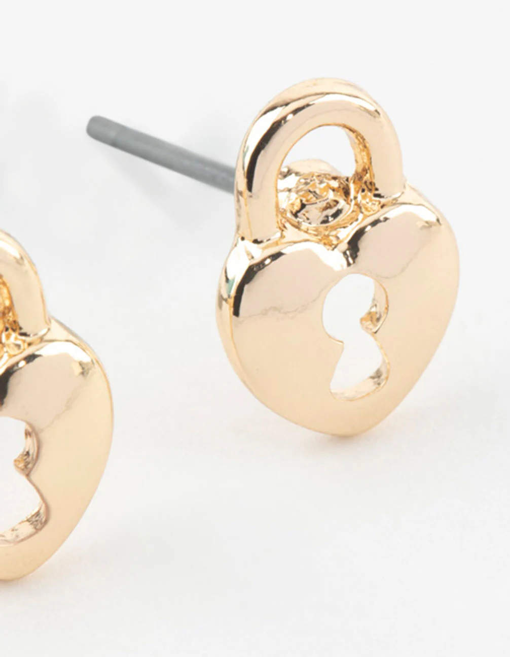 Gold Heart Lock Textured Stud Earrings - Image 3