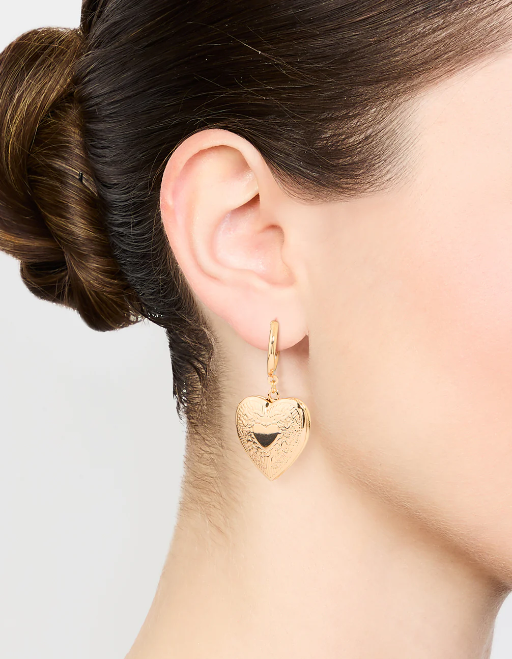 Gold Heart Locket Drop Earrings - Image 2