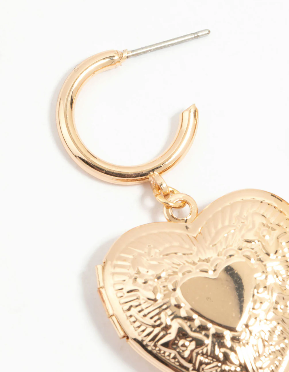 Gold Heart Locket Drop Earrings - Image 4