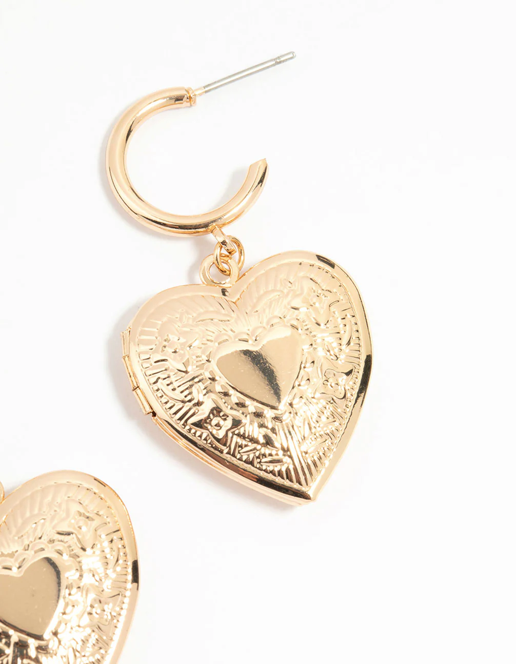 Gold Heart Locket Drop Earrings - Image 5