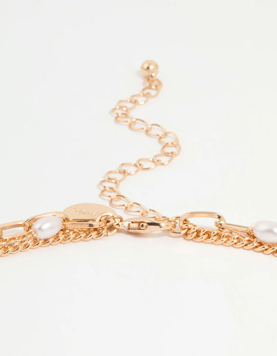 Gold Heart Locket & Pearl Layered Necklace - Image 3