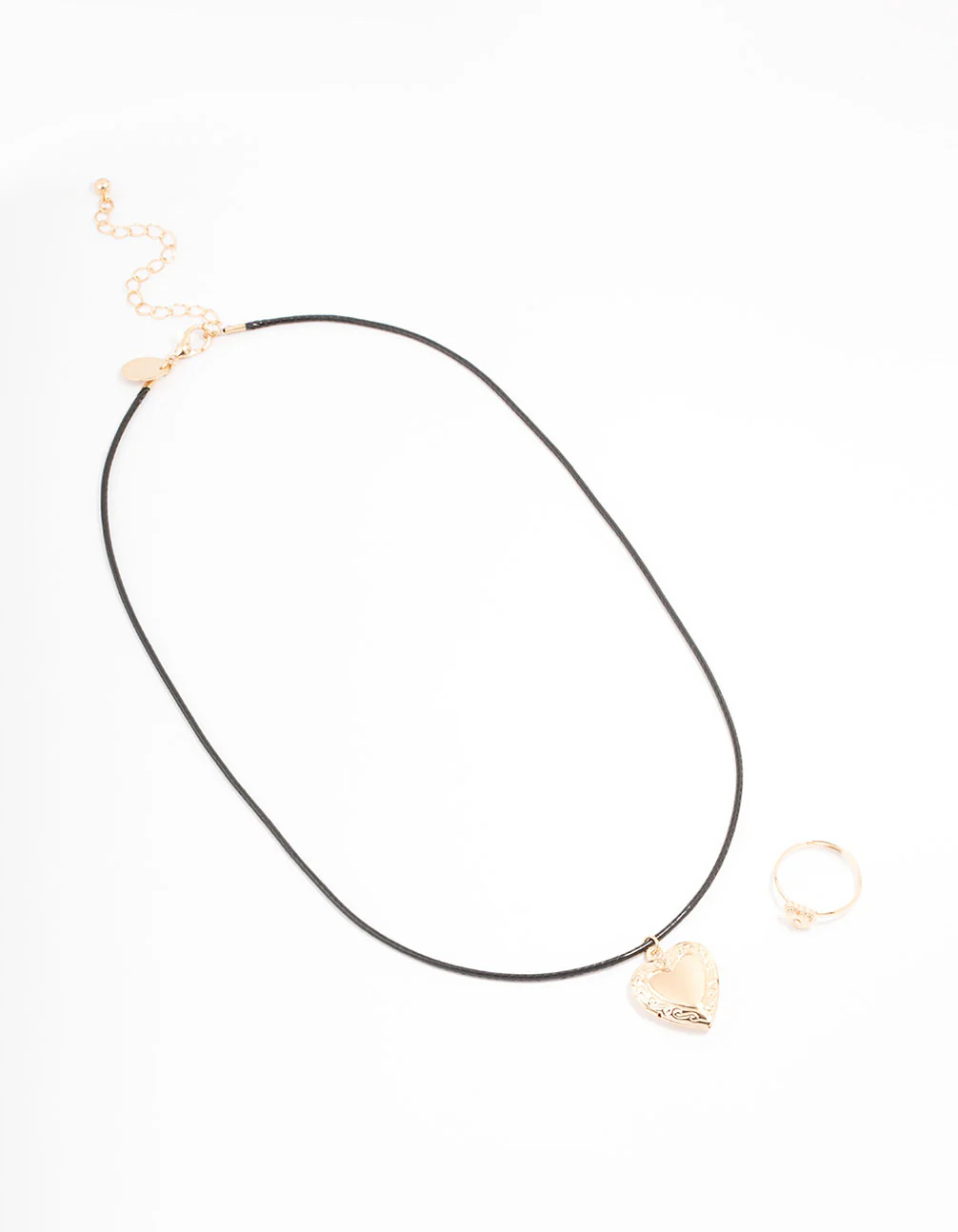 Gold Heart Pendant Necklace & Ring Set - Image 2